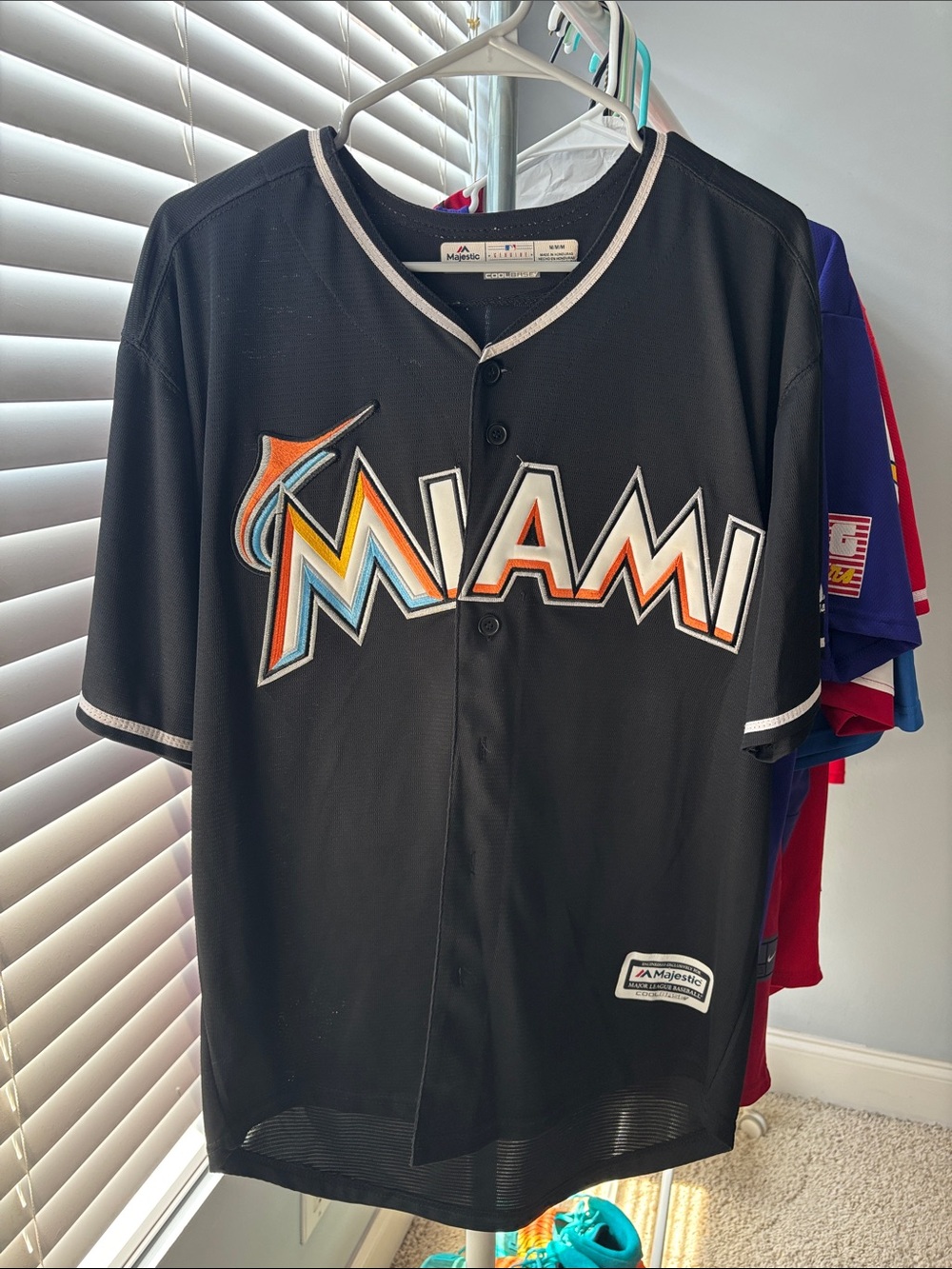 Majestic Black Miami Marlins Jersey with Orange & Teal Logo
